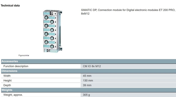 SIEMENS SIMATIC ET 200pro CM IO 8x M12 com SF LED Prazo de pagamento T/T 6ES71944CB000AA0