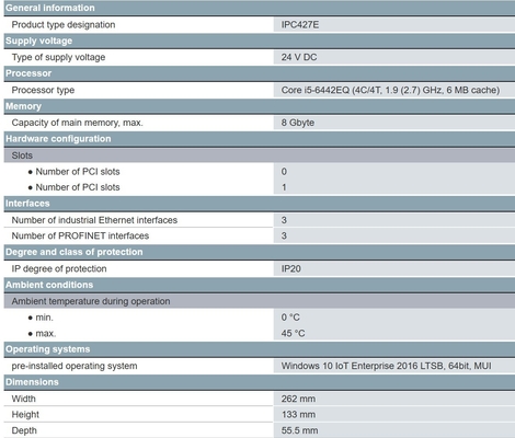 Memória de trabalho SIMATIC IPC427E original 4x USB V3.0 de 8 GB para Siemens 6AG4141-5AB17-0FA0