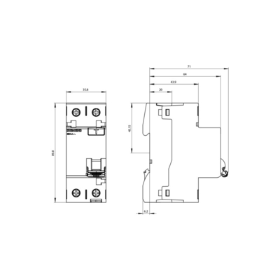 Siemens 5SV4614-0 Disjuntor de corrente alternada residual de dois polos 40A 300mA Un AC 230V