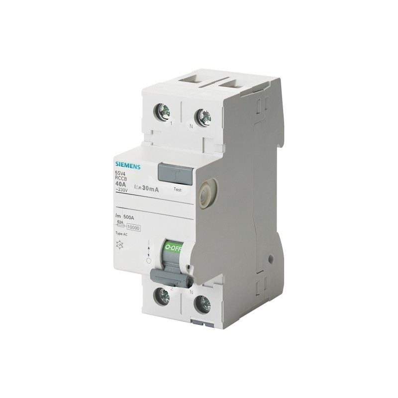 Siemens 5SV4614-0 Disjuntor de corrente alternada residual de dois polos 40A 300mA Un AC 230V